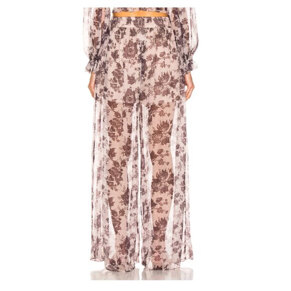Zimmermann Juno Silk Floral Print Wide Leg Pant + Tie Blouse Set Size XS - Picture 4 of 14